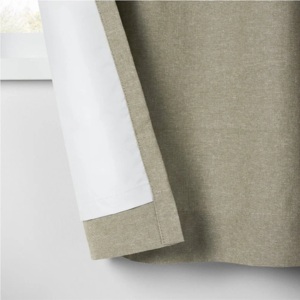 THRESHOLD NWT chambray cotton kids blackout window curtain panel -green -84”